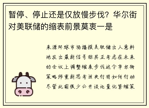 暂停、停止还是仅放慢步伐？华尔街对美联储的缩表前景莫衷一是