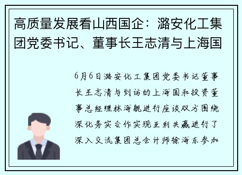 高质量发展看山西国企：潞安化工集团党委书记、董事长王志清与上海国和投资客人座谈