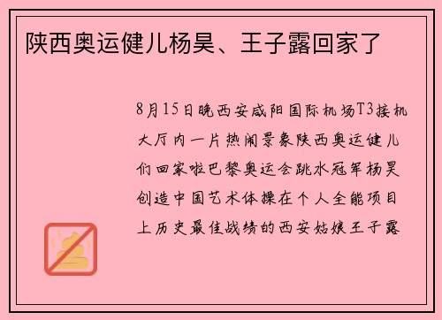 陕西奥运健儿杨昊、王子露回家了