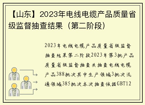 【山东】2023年电线电缆产品质量省级监督抽查结果（第二阶段）
