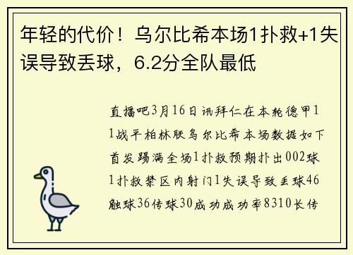 年轻的代价！乌尔比希本场1扑救+1失误导致丢球，6.2分全队最低